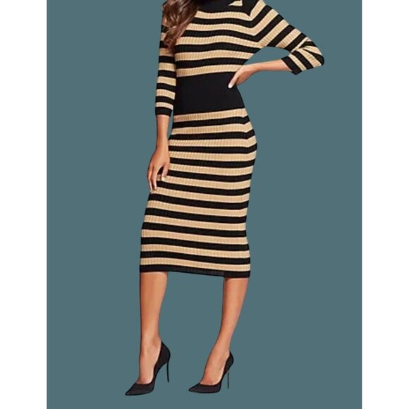 Gabrielle Union Dresses & Skirts - Gabrielle Union New York & Company XS Striped Ribbed Knit Sweater Dress Stretchy